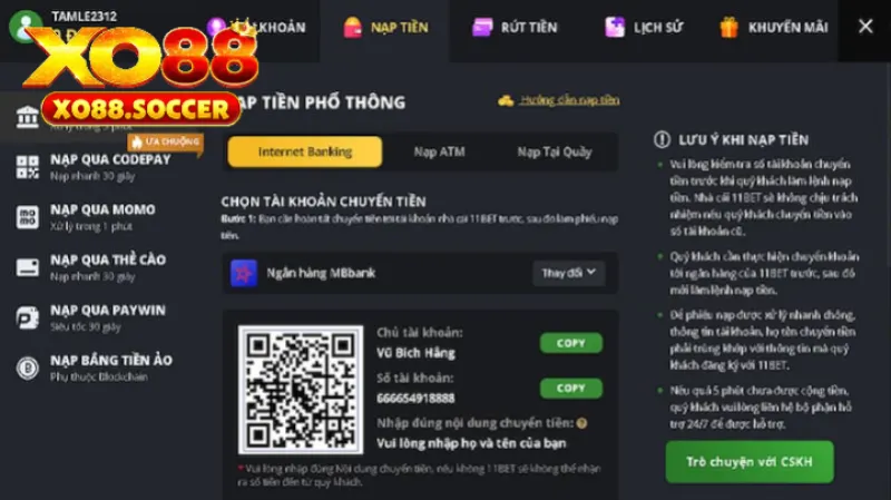 Cần lưu ý điều gì khi nạp tiền XO88?